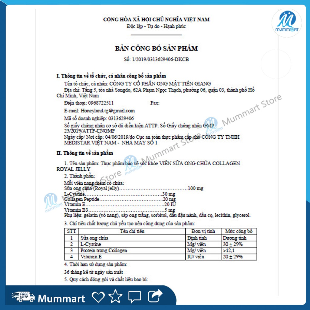 Viên nang collagen đẹp da sữa ong chúa ROYAL JELLY của Honey Land hộp 60 viên