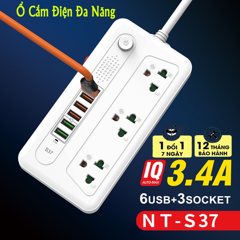 Ổ cắm điện đa năng thông minh POWER NT-S37 Sạc nhanh 3.4A 6 USB- Bảo hành 12 tháng