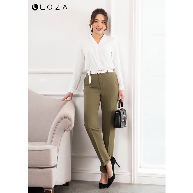 Quần âu nữ LOZA gấu lơ vê màu nâu rêu - LQ12005