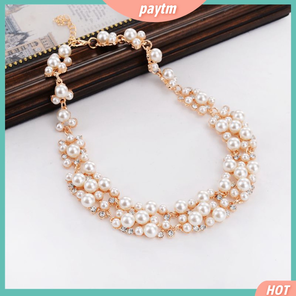 Bộ 2 Vòng cổ + Bông Tai Đính Ngọc Trai Giả Nhiều Màu Sắc Sang Trọng