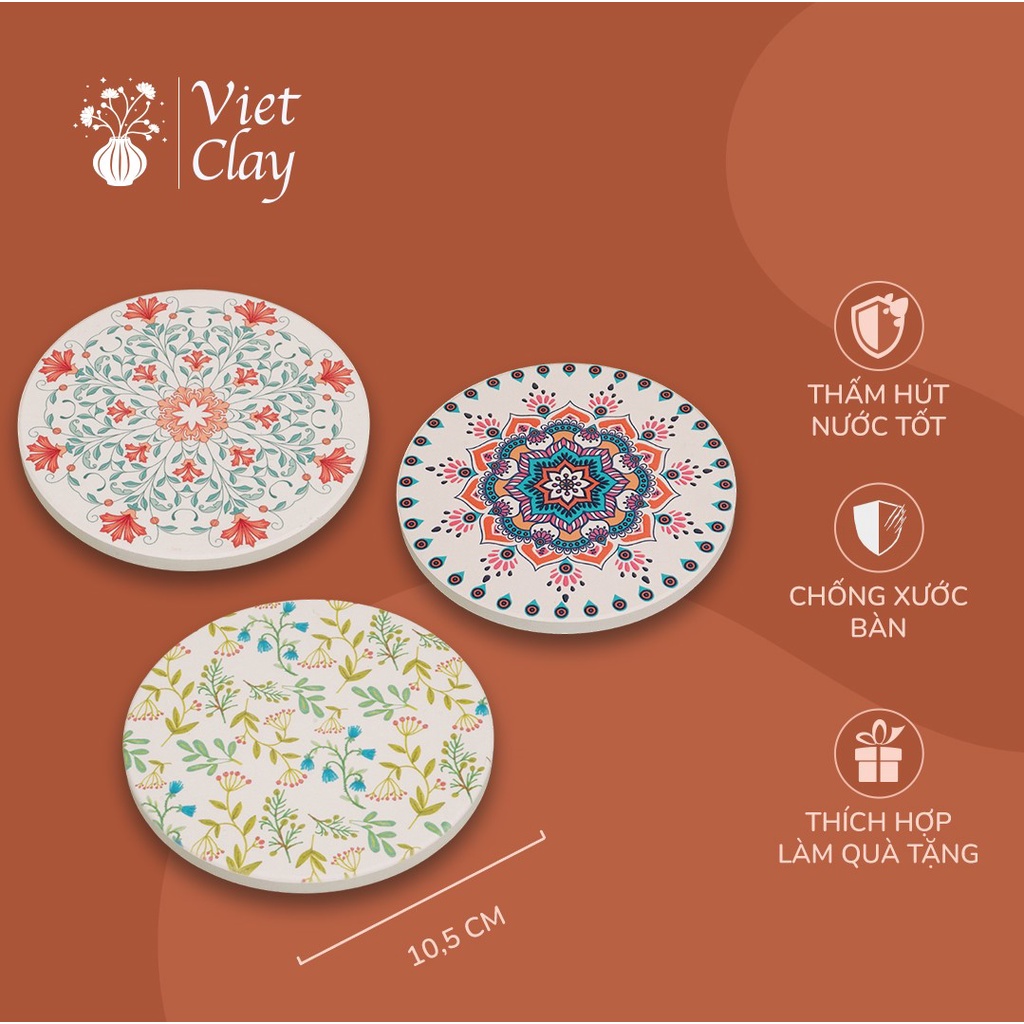 Đế Lót Ly, Miếng Lót Cốc Thấm Nước Chịu Nhiệt Bằng Gốm Cao Cấp Họa Tiết Đa Dạng  - Nhắn Cho Shop Mẫu Bạn Muốn