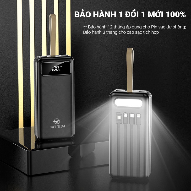 Pin sạc dự phòng Cát Thái YM-318 35000mAh hỗ trợ sạc nhanh 2.1A, tích hợp sẵn cáp sạc trên pin, 7 cổng ra, 4 cổng vào