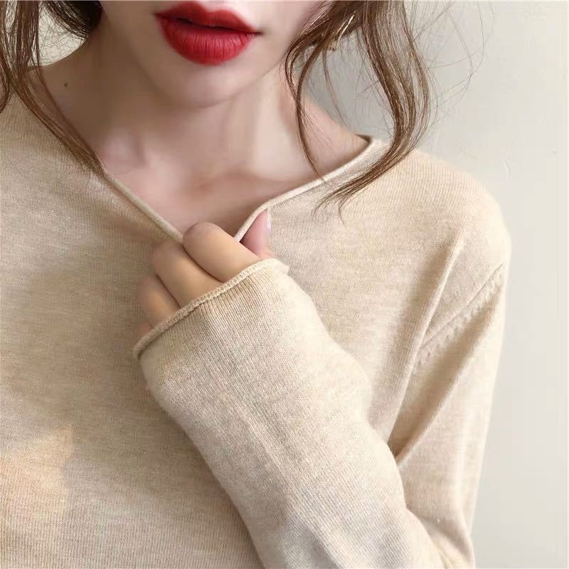 Áo len tay dài cổ tròn dáng ôm thời trang thu đông cho bạn nữ