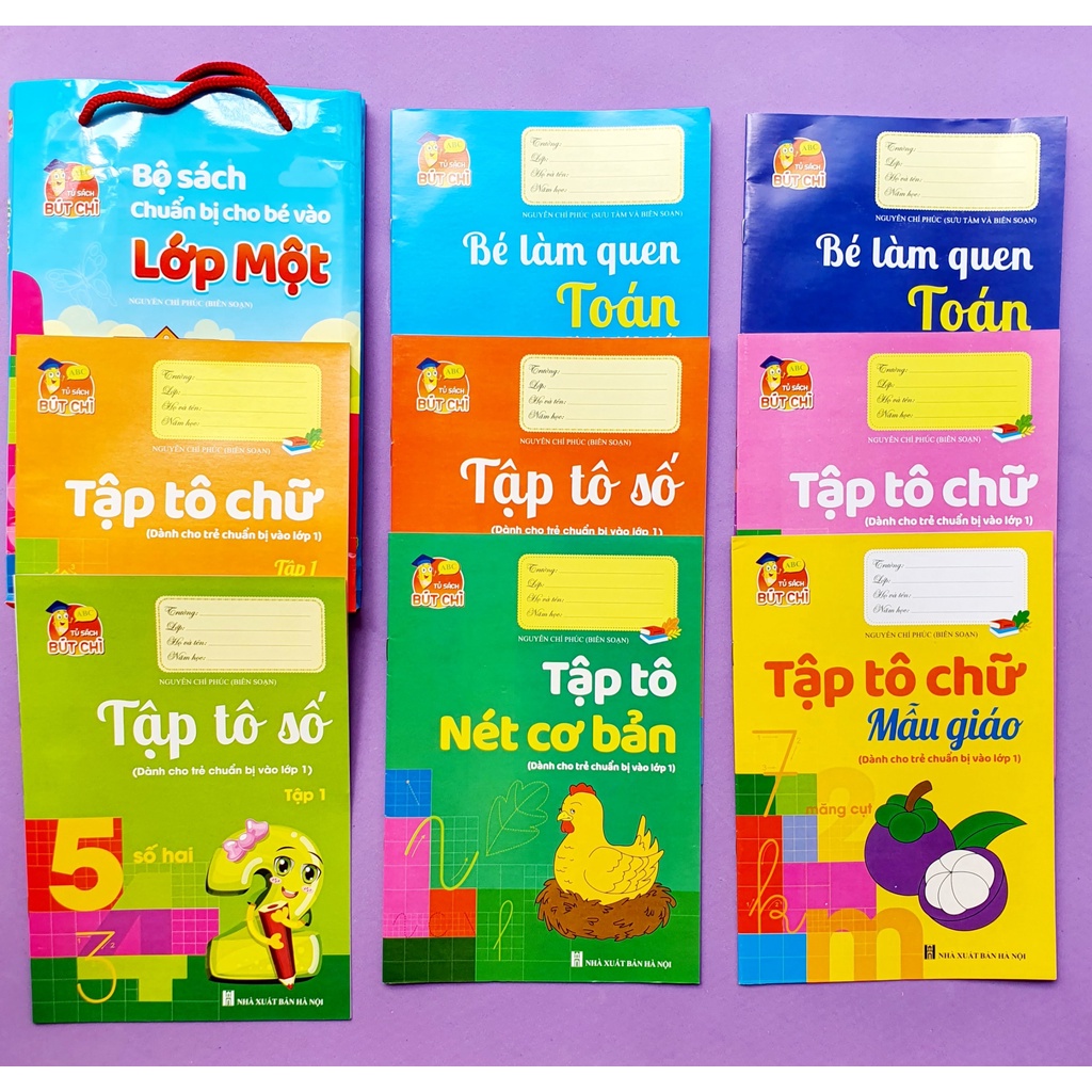 Combo tập viết, tập tô cho bé chuẩn bị vào lớp 1 - 1 túi gồm 8 cuốn