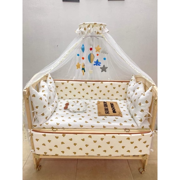 Bộ quây ga gấu musilin + ga nâu + chăn hè theo bộ