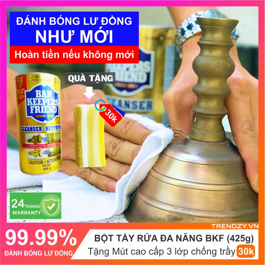 Bột đánh bóng lư đồng BKF - 425g - Made in USA | Đánh bóng lư đồng như mới - Dễ dàng tại nhà - An toàn da tay