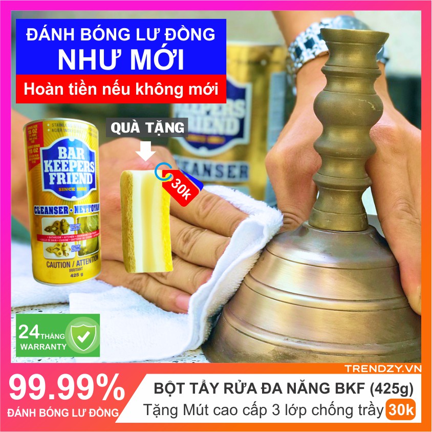 [Kèm quà] Bột đánh bóng lư đồng BKF - 425g - Made in USA | Đánh bóng lư đồng như mới - Dễ dàng tại nhà - An toàn da tay