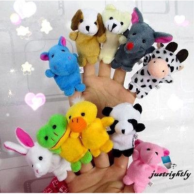 Jry₪Role Play Finger Puppets Cloth Plush Doll Baby Educational Hand Cartoon Animal Toys 10 pcs