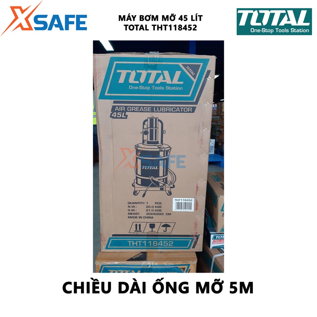 Máy bôi trơn dầu mỡ dùng khí nén TOTAL THT118452 Máy bơm dầu mỡ dung tích 45L thùng rỗng 365*430mm Áp suất tối đa 400bar