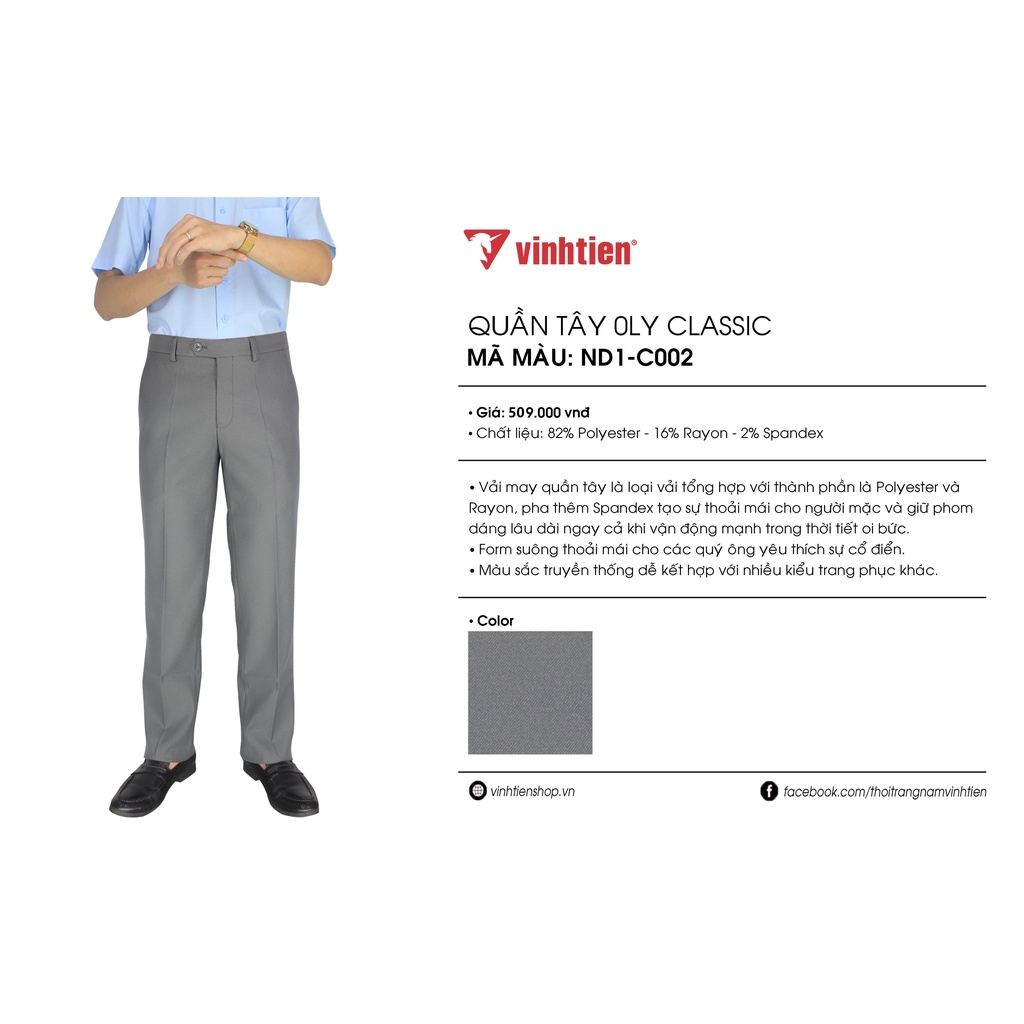 Quần Tây Nam Cao Cấp 0ly Classic Vĩnh Tiến 509 - Nhiều Màu