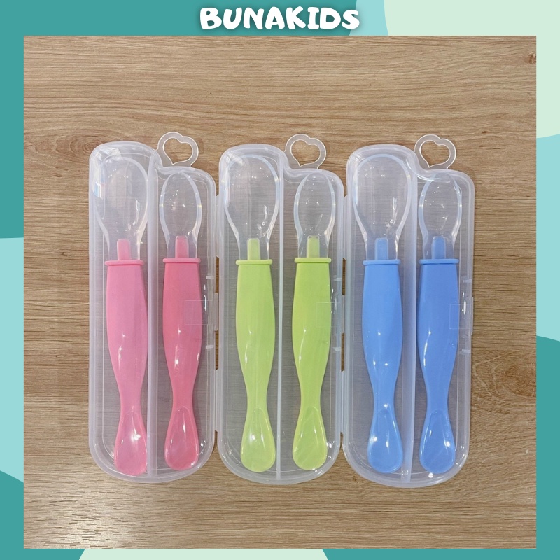 Set 2 thìa silicon ăn dặm cao cấp siêu mềm có hộp đựng bunakids AD57