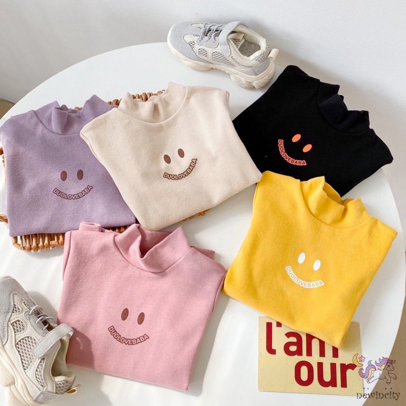 Áo thun cotton cổ lọ họa tiết hoạt hình cho bé gái