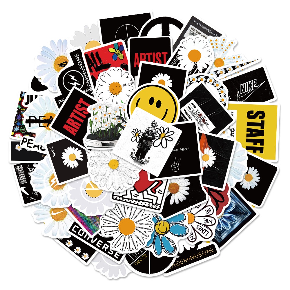 Bộ 50 miếng dán trang trí điện thoại/ván trượt hình hoa cúc xinh xắn