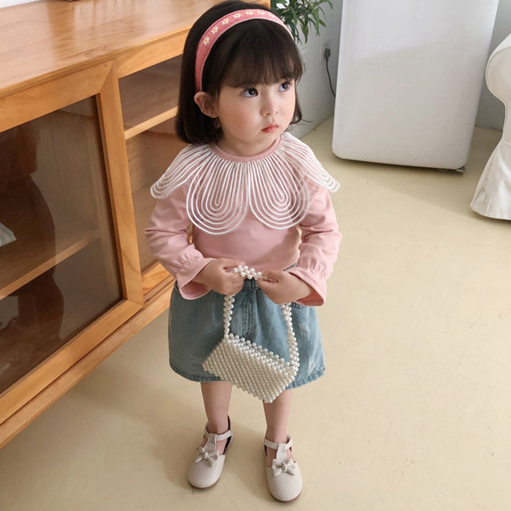 Áo Len Tay Dài Cổ Bèo Nhún Cho Bé Gái