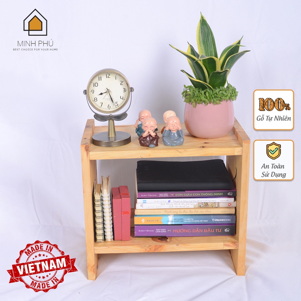 KỆ SÁCH ĐỂ BÀN LÀM VIỆC BẰNG GỖ TỰ NHIÊN CHẮC CHẮN, KỆ SÁCH MINI THÔNG MINH MINH PHÚ
