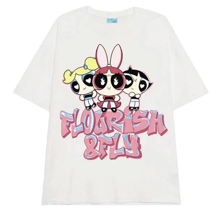 Áo phông in hình Powerpuff Girl form dáng oversized