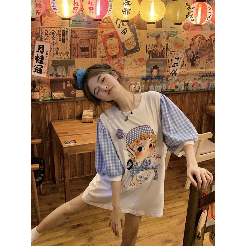 Áo Thun Ngắn Tay In Họa Tiết Hoạt Hình Phong Cách Hàn Quốc Thời Trang Cho Nữ