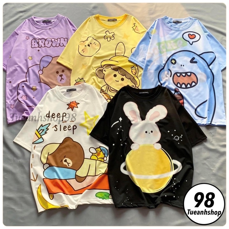 XẢ KHO GIÁ SIÊU HẠT DẺ  Áo Thun Hoạt Hình Cartoon chuyển nhiệt cao cấp - Áo from rộng tay lỡ Unisex Freesize 38-65KG