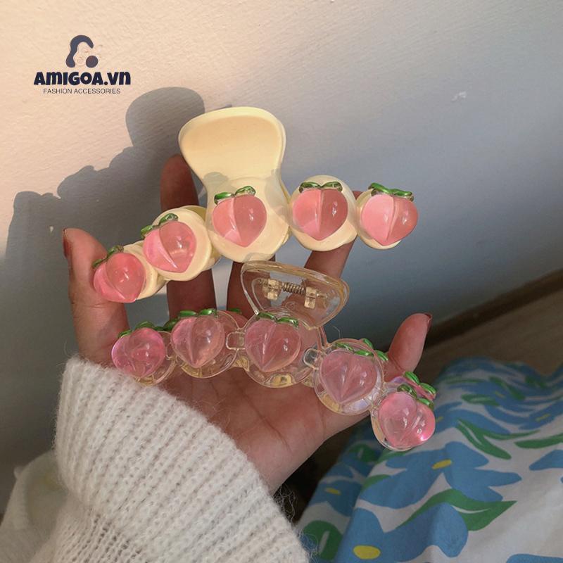 ✨✨Kẹp Tóc Hình Quả Đào Màu Hồng Trong Suốt 2022