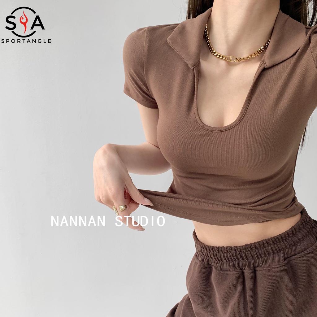Áo thun thể thao SPORTSANGEL tay ngắn phong cách quyến rũ thời trang dành cho nữ