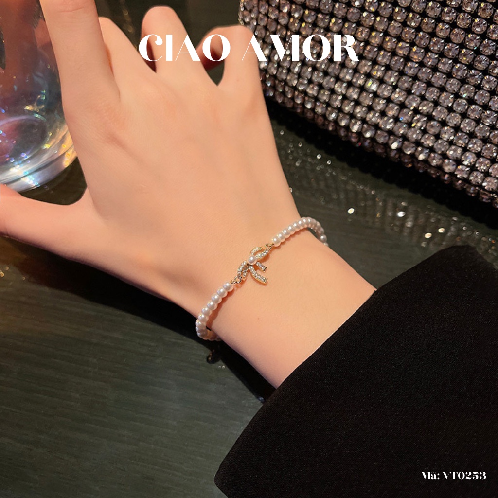 Vòng tay nữ, lắc tay ngọc đính nơ dễ thương trang sức Ciao Amor - VT0253