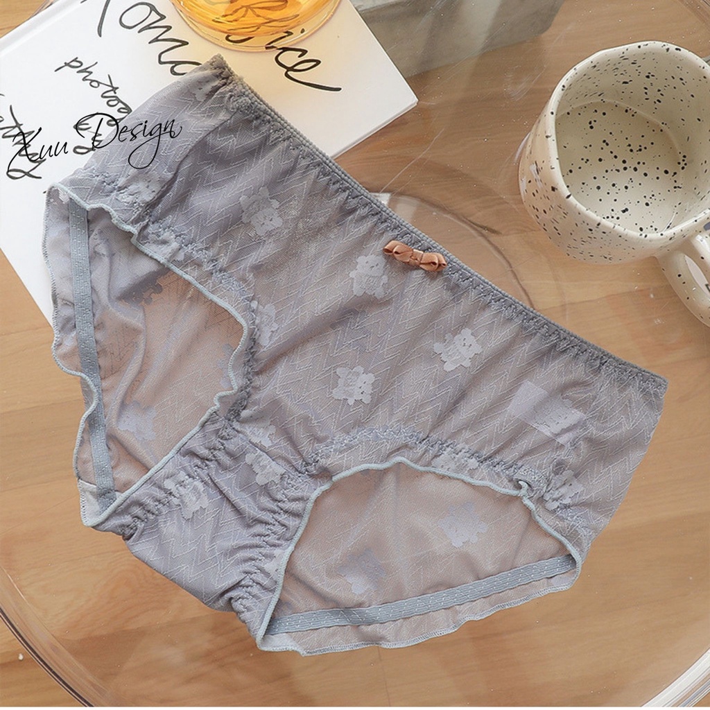 Quần lót nữ ren gấm cao cấp Xuu họa tiết gấu in chìm đính nơ QC51