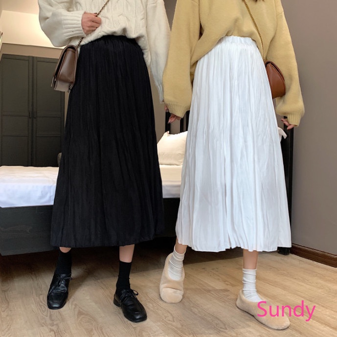 Chân Váy Xếp Ly Lưng Cao Màu Sắc Xinh Xắn Phong Cách Hàn Quốc Cho Nữ