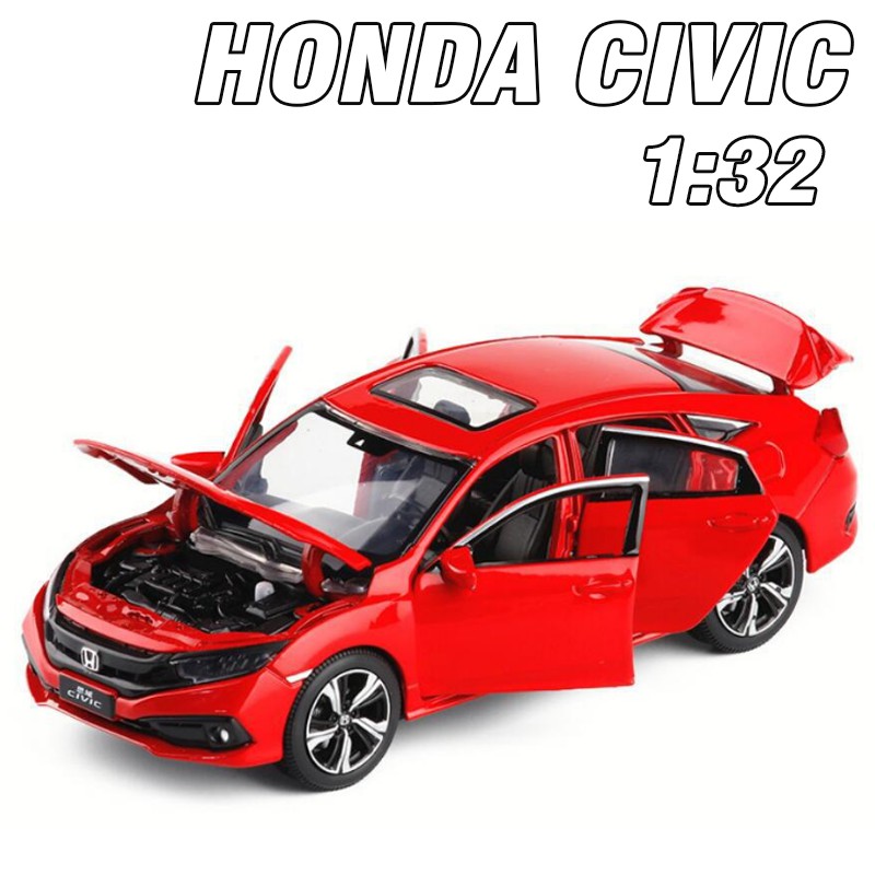 Mô hình xe ô tô Honda Civic tỉ lệ 1:32 Jackim bằng kim loại mở được các cửa có âm thanh và đèn