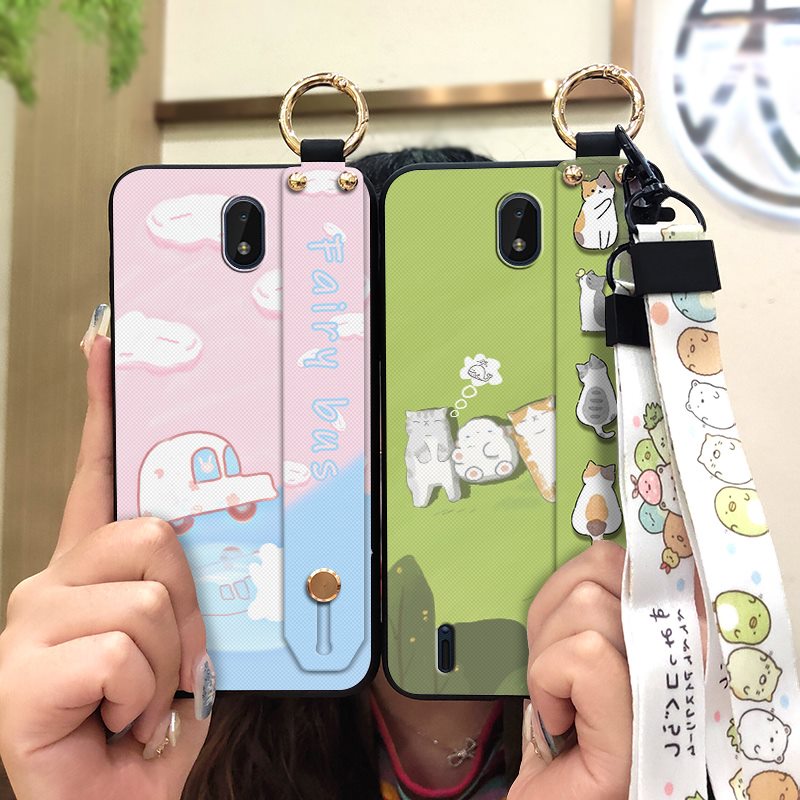 Lanyard Wristband Phone Case For Nokia C01 Plus Wrist Strap Soft Case Anti-knock painting flowers For Woman