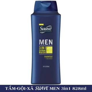 Suave men 3 in 1 828 ml Mỹ chính hãng (sữa tắm + gội + xả 3 trong 1 cho Nam)