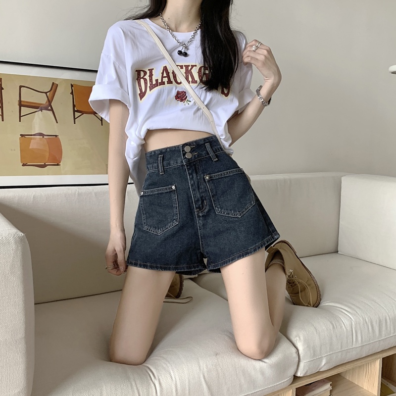 Quần short denim IELGY lưng cao dáng rộng kiểu mỏng thời trang cá tính dành cho nữ