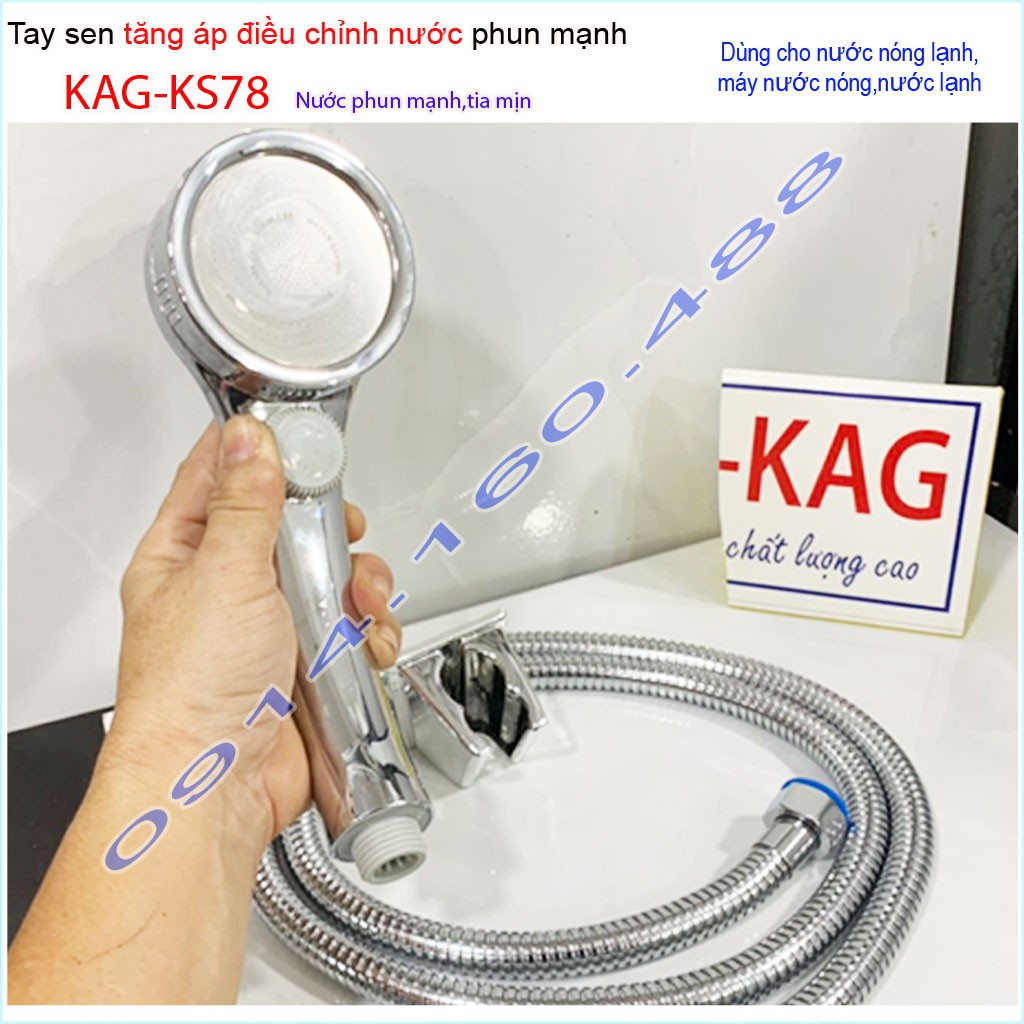 Vòi sen tăng áp massage KAG-KS78, sales trọn bộ tay sen + dây tắm 1.5m inox tia nước mạnh siêu sảng khoái thiết kế đẹp