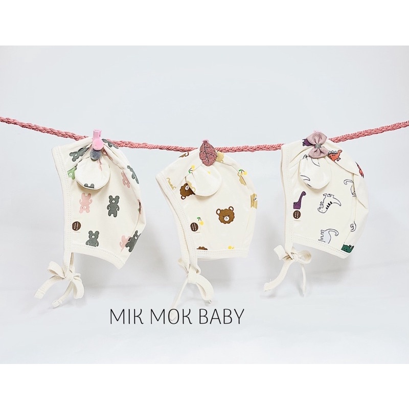 Mũ cho bé sơ sinh buộc dây vải cotton tai gấu, tai thỏ made in Hàn Quốc BUNNIE BLOOSTOM