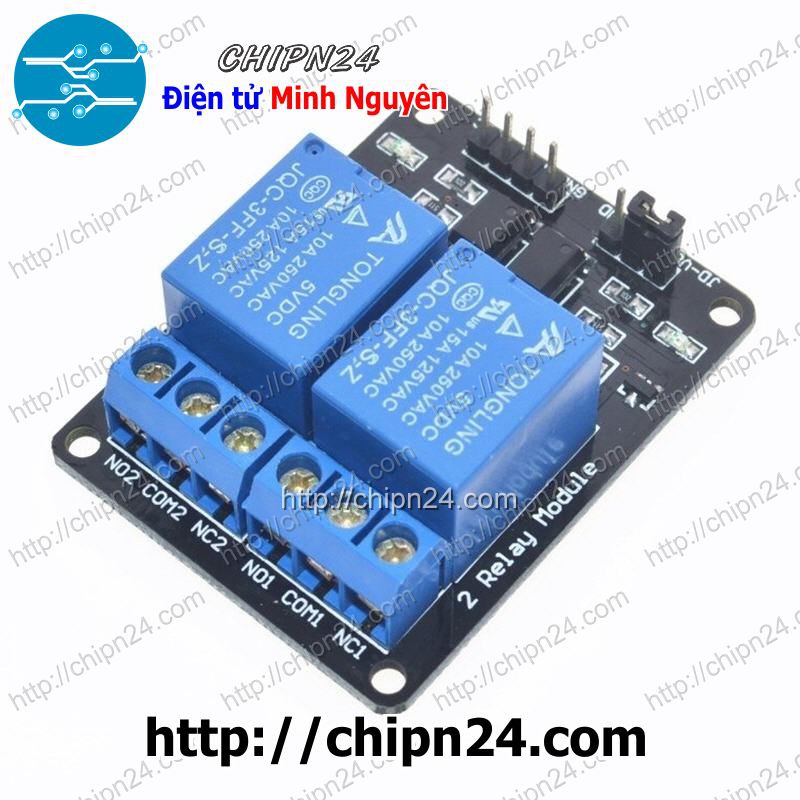 [1 CÁI] Module 2 Relay với Opto cách ly (kích thấp) (5VDC)