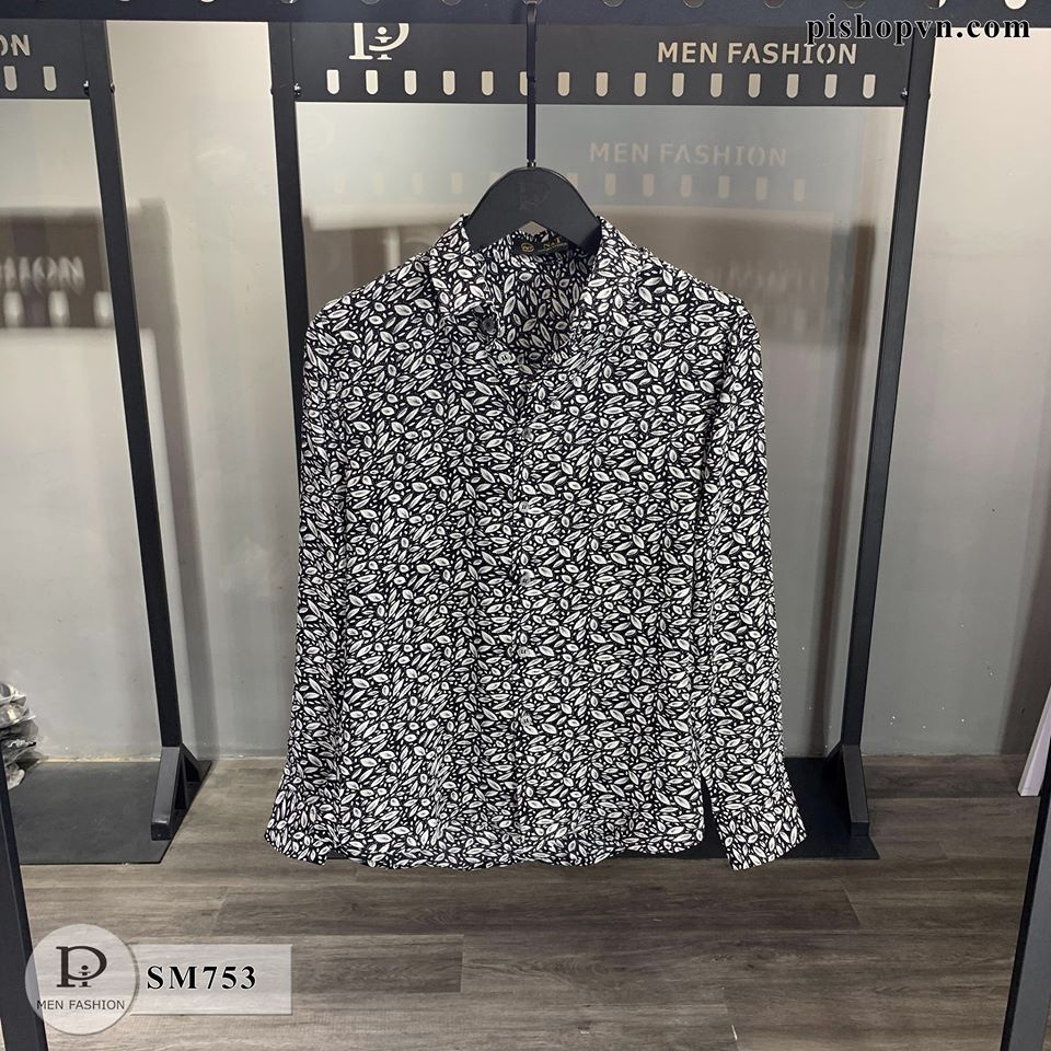 Áo sơ mi nam thời trang cao cấp form ôm vải lụa mềm chống nhăn hoạ tiết cực sang SM753