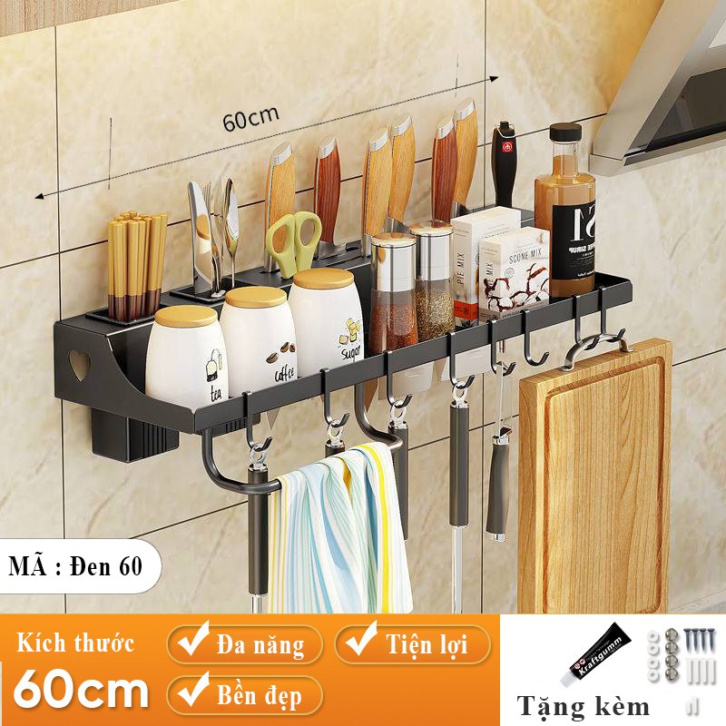 Kệ Gia Vị Treo Tường Đa Năng, Giá Dao, Ống Đũa,Treo Muôi Nhà Bếp 4 Trong Một Tiện Dụng