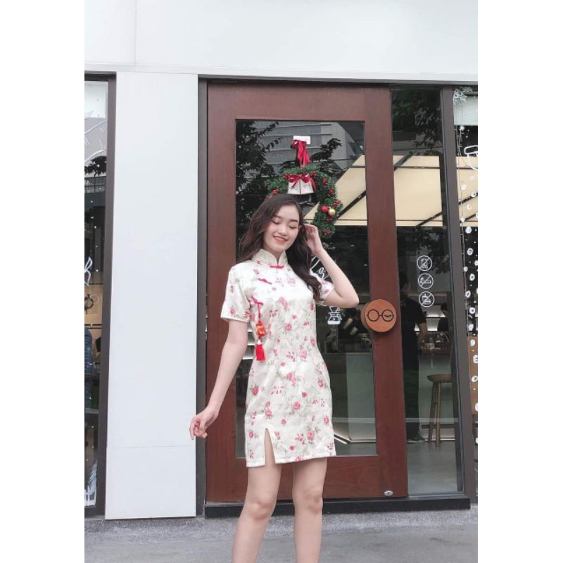 Đầm sườn xám họa tiết