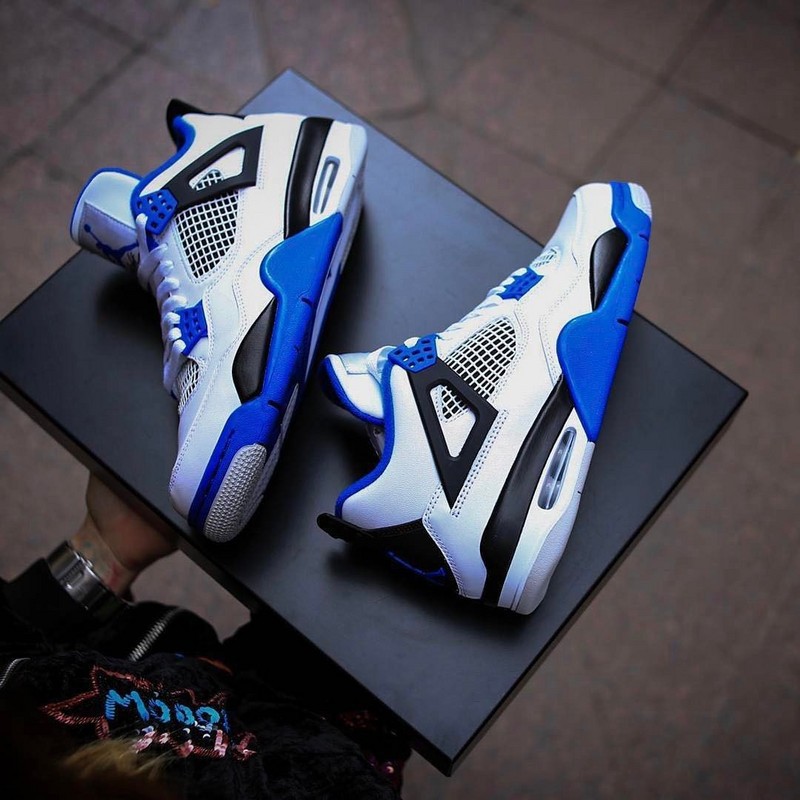 【With shoe box】Giày Nike Air Jordan 4 Motorsport Màu Trắng Xanh Dương uy tín