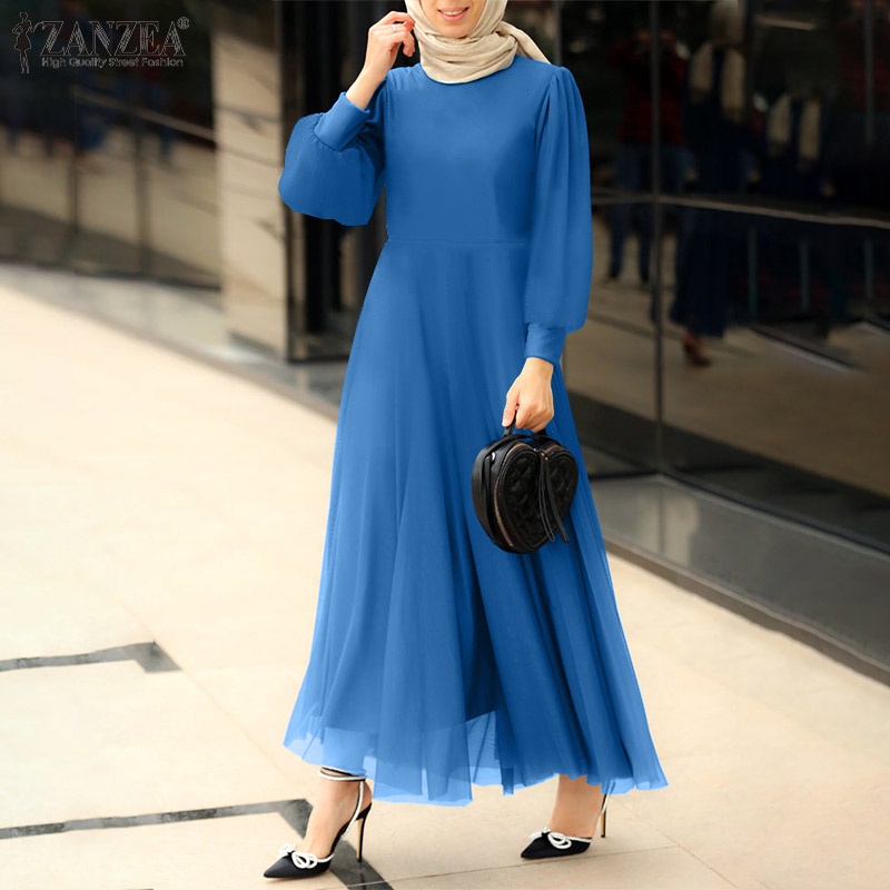 Zanzea Đầm Maxi Nữ Dài Tay Cổ Tròn Thời Trang Hàn