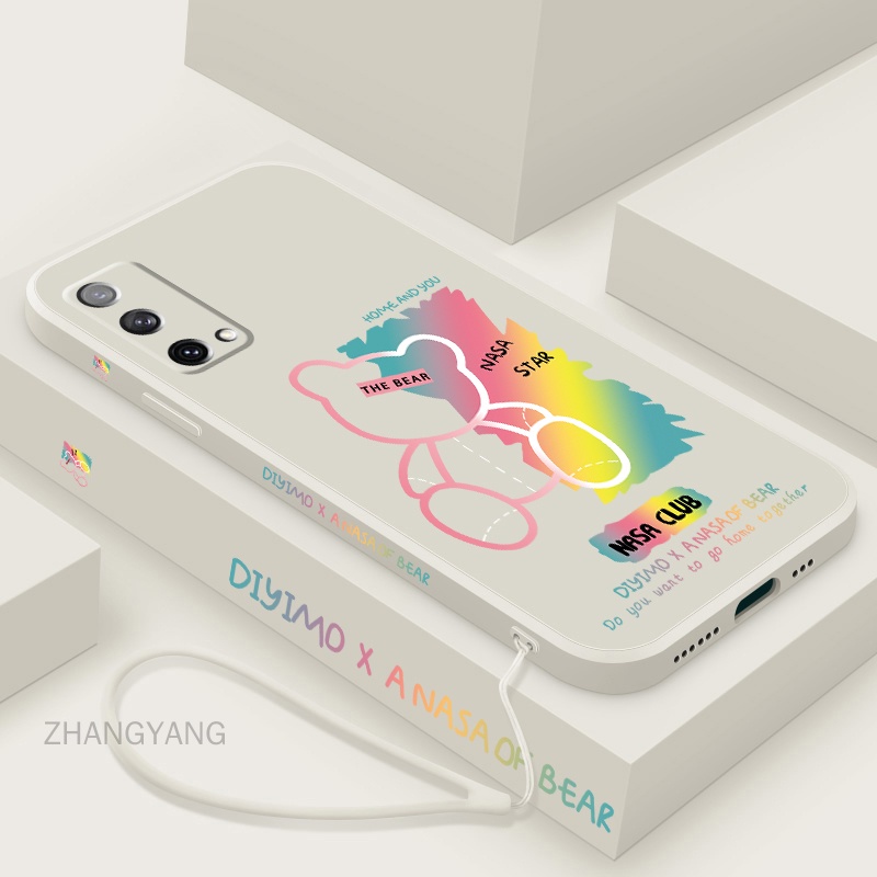 Ốp Điện Thoại silicone TPU In Hình Gấu Kèm Dây Đeo Cho oppo a74 a95