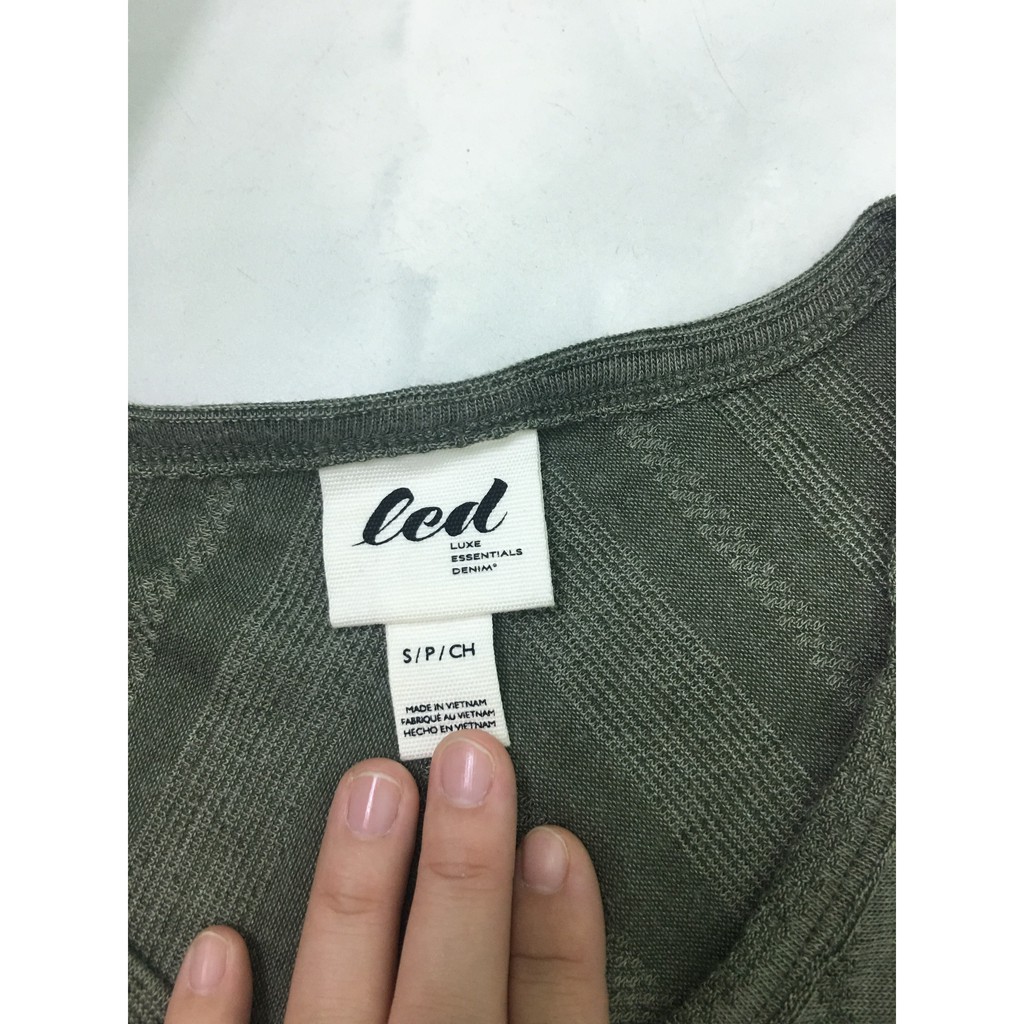 Áo Bầu Thun Len L.E.D Luxe Essentials Denim Thun Len Cổ Tròn Tay Ngắn Tà Xéo Xanh Oliu - Size XS