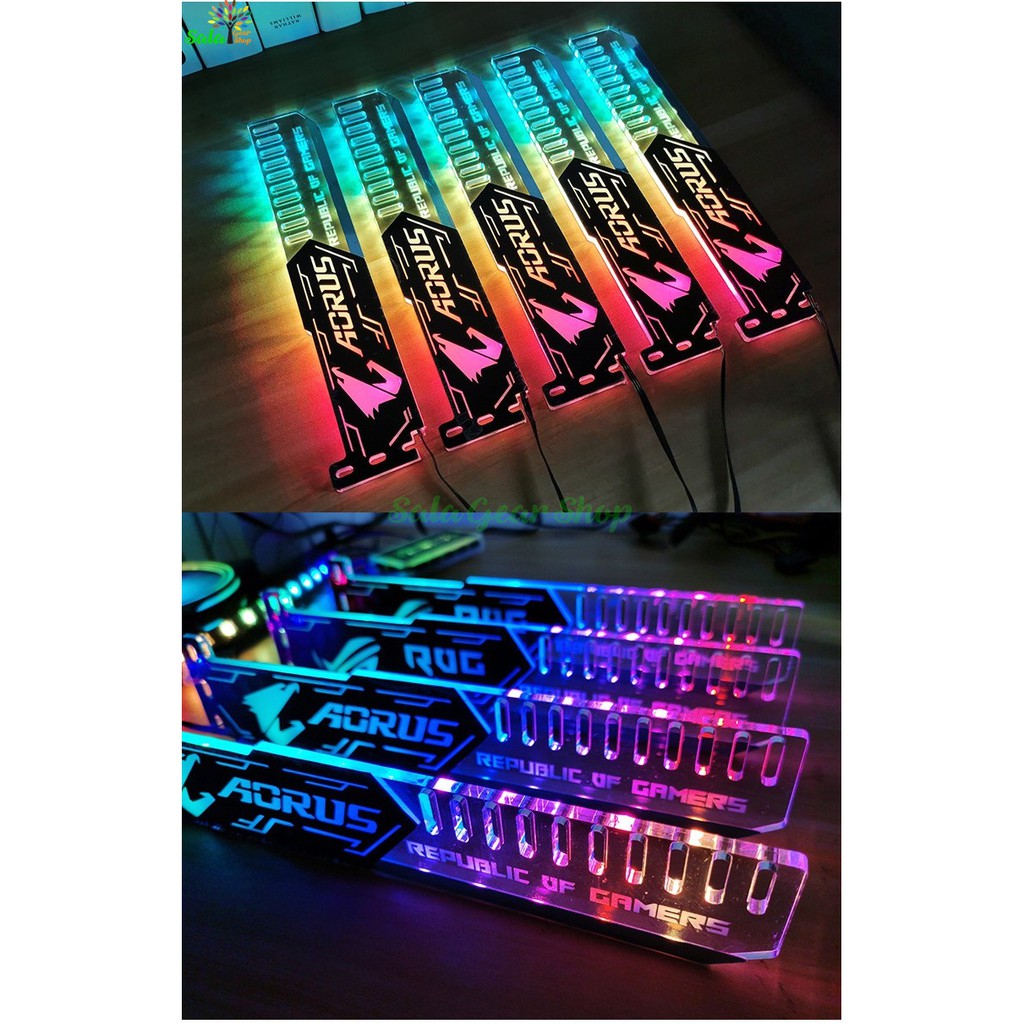 Đỡ Card VGA led RGB Khắc chữ ROG/ AORUS đồng bộ Led hub Coolmoon, dài 25cm | BigBuy360 - bigbuy360.vn