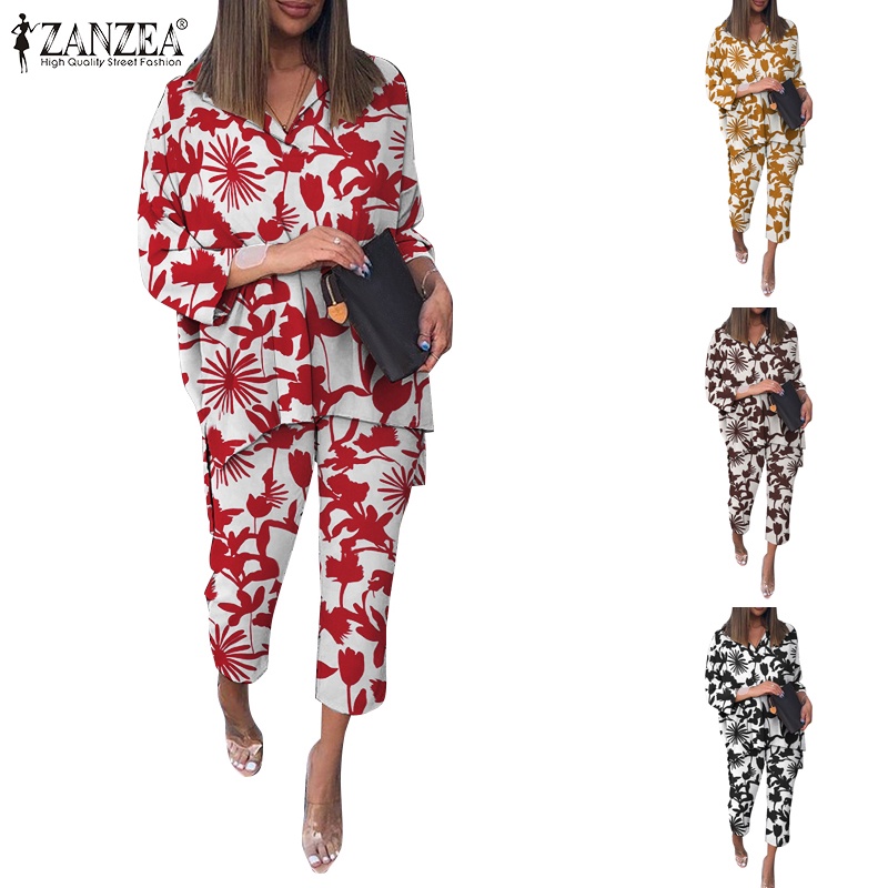 Zanzea Set Áo Thun Tay Lỡ Form Rộng Kèm Quần Dài Lưng Thun Thời Trang Nữ