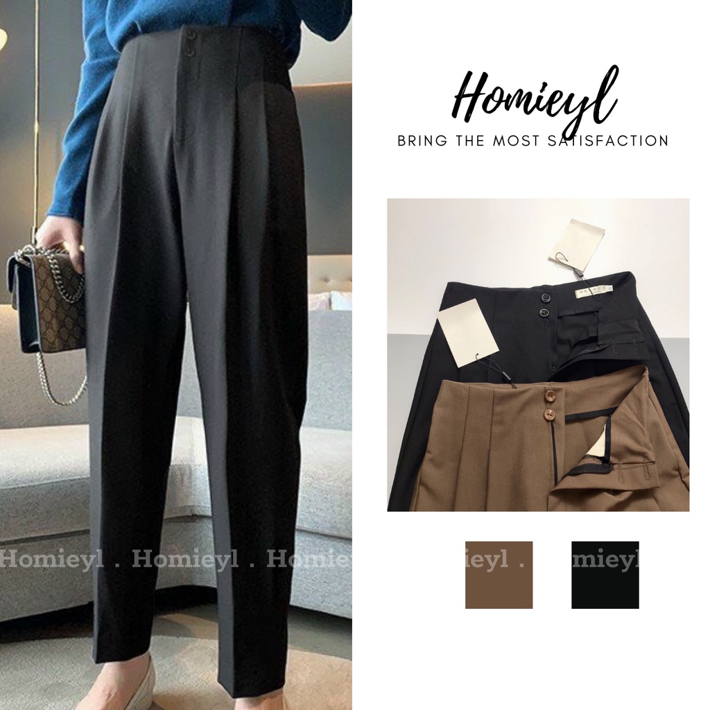 Quần tây nữ lưng cao cạp liền cạp cao công sở Homieyl cao cấp chất vải đẹp, quần baggy nữ lưng cao màu đen đi học đi làm