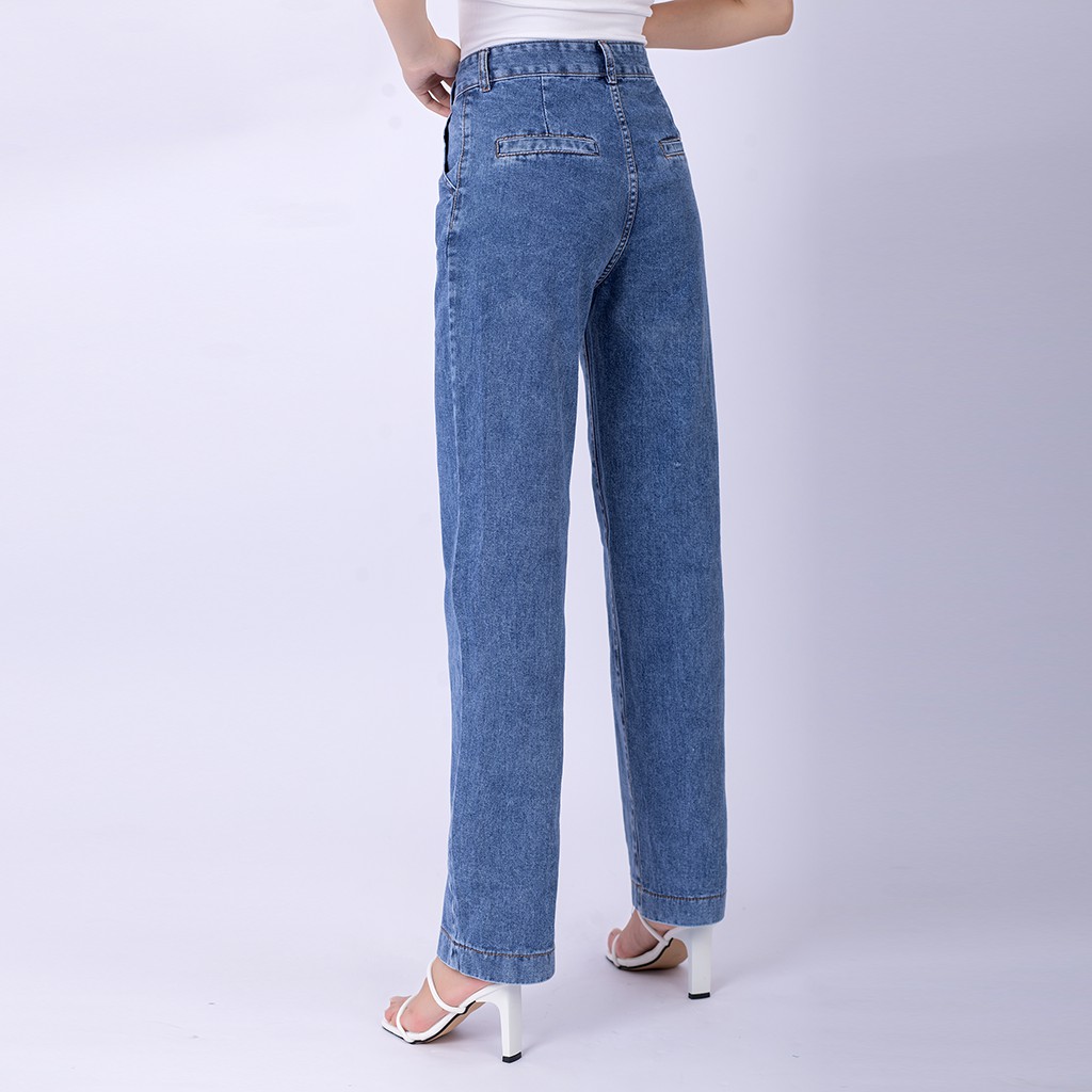 Quần jean ống rộng nữ lưng cao Delys quần bò ống rộng nữ cạp cao