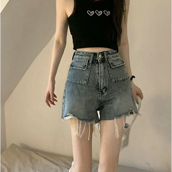 Quần Short Denim Lưng Cao Ống Rộng Plus Size Phong Cách Hàn Quốc Cho Nữ