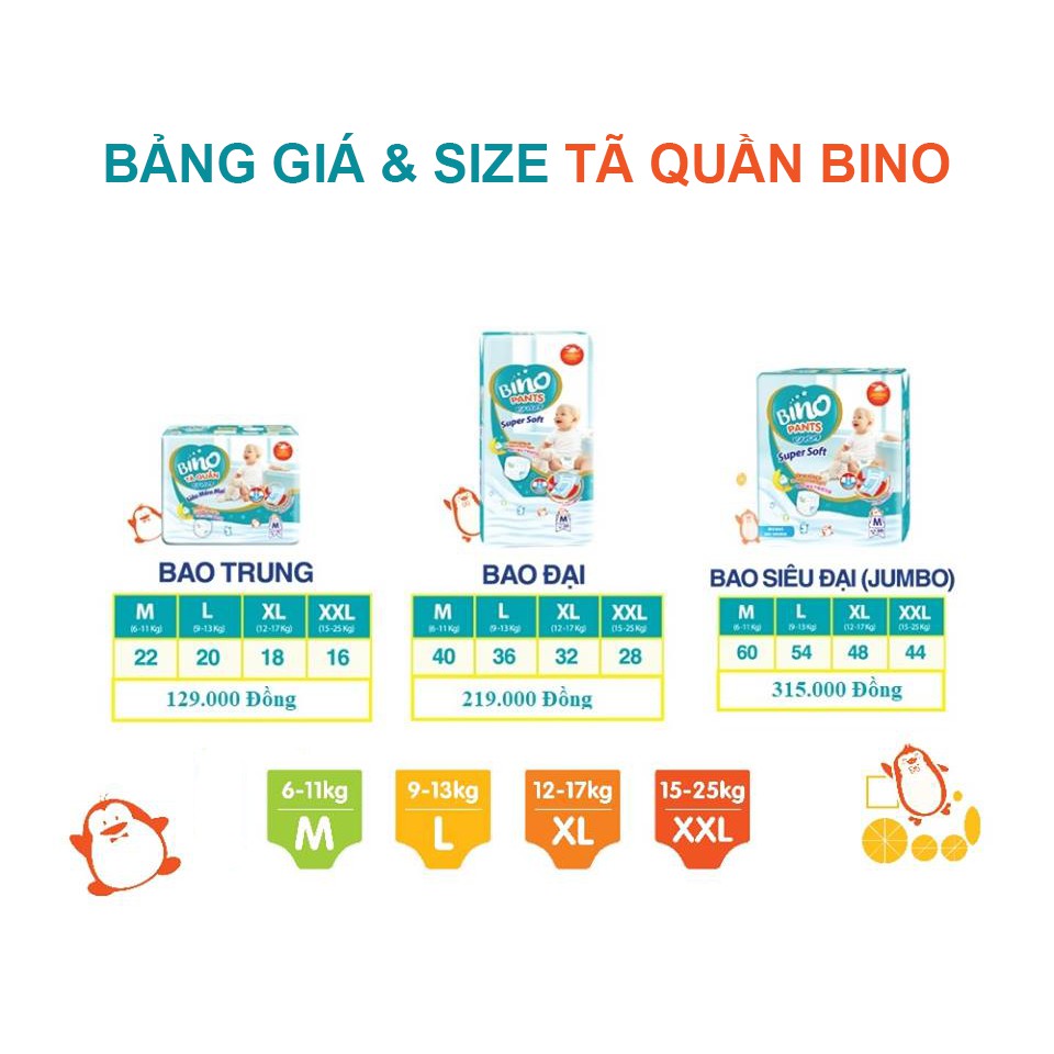 Combo 2 Gói tã quần BINO JUMBO size M60/L54/XL48/XXL44