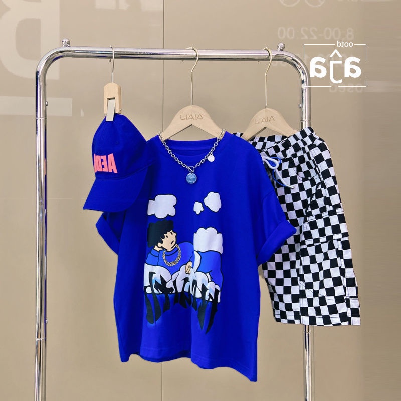 Áo Thun Tay Ngắn In Nhân Vật Hoạt Hình Klein Màu Xanh Dương Tươi Sáng Thời Trang Cho Bé Trai Và Bé Gái