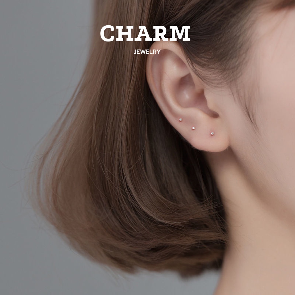 Khuyên Tai Bi Tròn Nhỏ  Đeo Giữ Lỗ Bạc 999 Charm A5