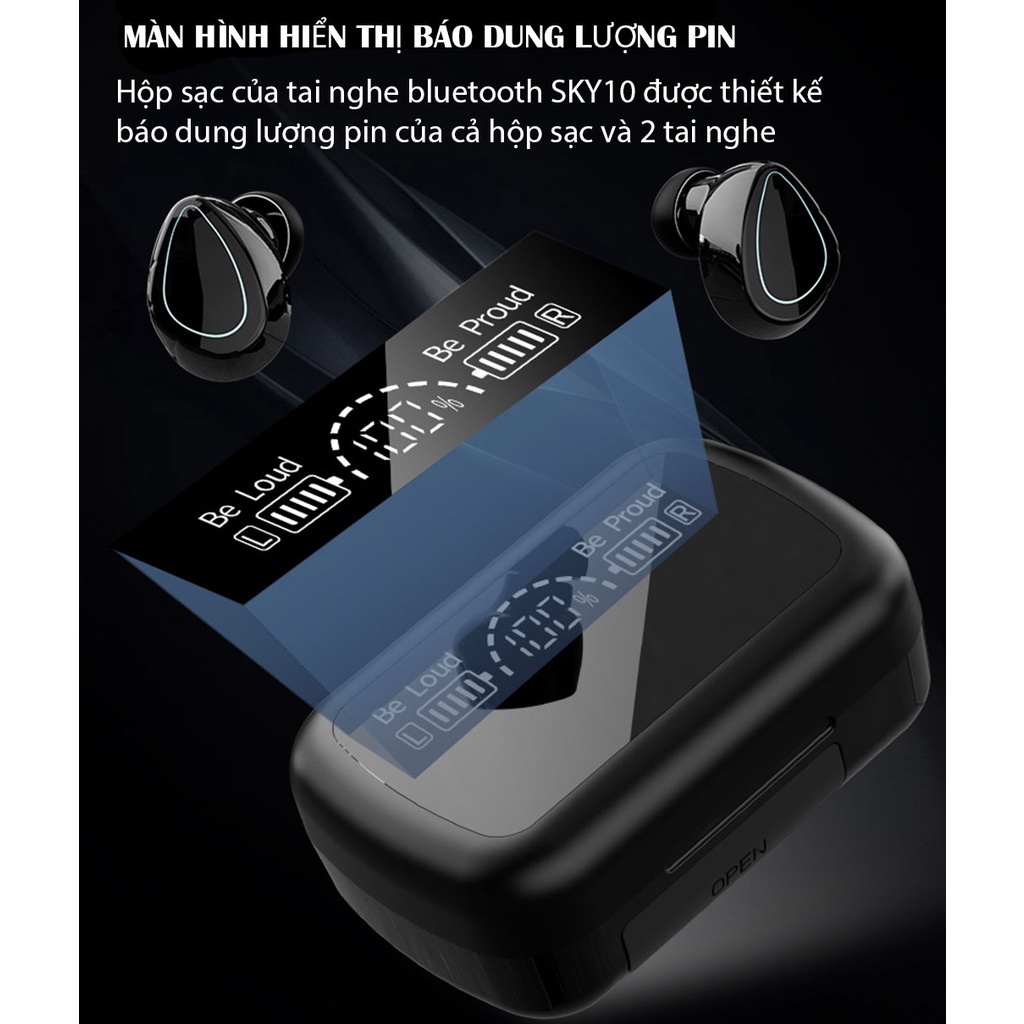 Tai nghe bluetooth 5.3 SKY10 cao cấp, cảm ứng, đàm thoại, nghe nhạc 10H liên tục, kiêm sạc dự phòng - AUDIO365
